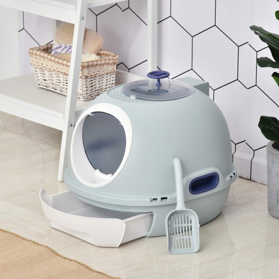 Pawhut Cat Litter Tray with Roof Window, Base Tray and Shovel, Portable, PP ABS, 47 x 55 x 44 cm Pawhut Cat Litter Tray with Roof Window, Base Tray and Shovel, Portable, PP ABS, 47 x 55 x 44 cm
