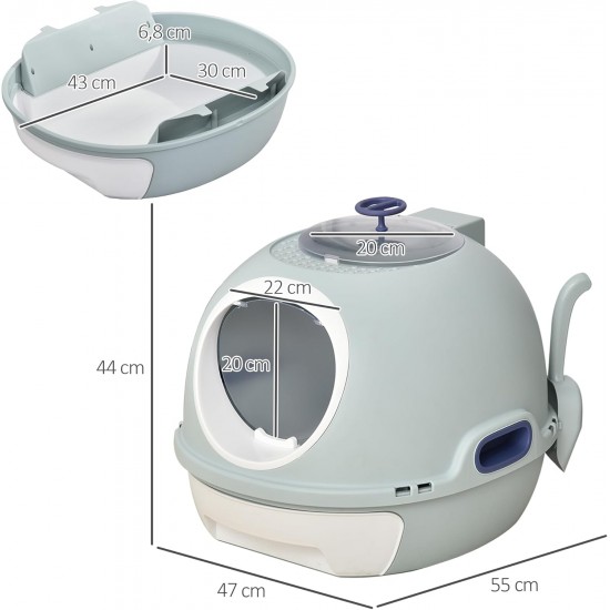 Pawhut Cat Litter Tray with Roof Window, Base Tray and Shovel, Portable, PP ABS, 47 x 55 x 44 cm Pawhut Cat Litter Tray with Roof Window, Base Tray and Shovel, Portable, PP ABS, 47 x 55 x 44 cm