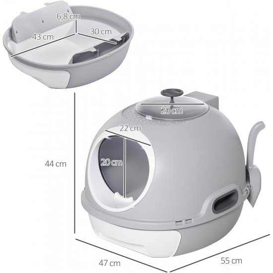 Pawhut Cat Litter Tray with Roof Window, Base Tray and Shovel, Portable, PP ABS, 47 x 55 x 44 cm Pawhut Cat Litter Tray with Roof Window, Base Tray and Shovel, Portable, PP ABS, 47 x 55 x 44 cm