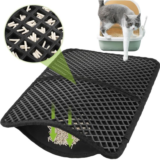 Pecute Cat Litter Tray Mat, Double Layer Cat Mat, Cat Litter Tray, Waterproof Urine Resistant Mat, Cat Litter Tray, Foldable Cat Litter Tray Mat with Large Bee Honeycomb Hole, 33 x 46 cm, Black Pecute Cat Litter Tray Mat, Double Layer Cat Mat, Cat Litter Tray, Waterproof Urine Resistant Mat, Cat Litter Tray, Foldable Cat Litter Tray Mat with Large Bee Honeycomb Hole, 33 x 46 cm, Black