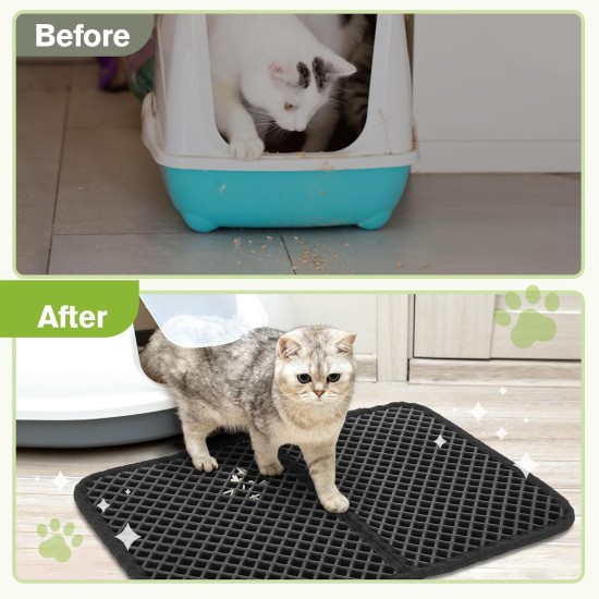 Pecute Cat Litter Tray Mat, Double Layer Cat Mat, Cat Litter Tray, Waterproof Urine Resistant Mat, Cat Litter Tray, Foldable Cat Litter Tray Mat with Large Bee Honeycomb Hole, 33 x 46 cm, Black Pecute Cat Litter Tray Mat, Double Layer Cat Mat, Cat Litter Tray, Waterproof Urine Resistant Mat, Cat Litter Tray, Foldable Cat Litter Tray Mat with Large Bee Honeycomb Hole, 33 x 46 cm, Black