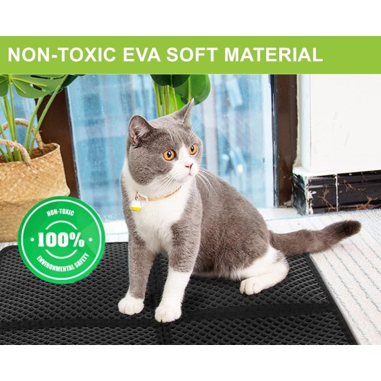 Pecute Cat Litter Tray Mat, Double Layer Cat Mat, Cat Litter Tray, Waterproof Urine Resistant Mat, Cat Litter Tray, Foldable Cat Litter Tray Mat with Large Bee Honeycomb Hole, 33 x 46 cm, Black Pecute Cat Litter Tray Mat, Double Layer Cat Mat, Cat Litter Tray, Waterproof Urine Resistant Mat, Cat Litter Tray, Foldable Cat Litter Tray Mat with Large Bee Honeycomb Hole, 33 x 46 cm, Black