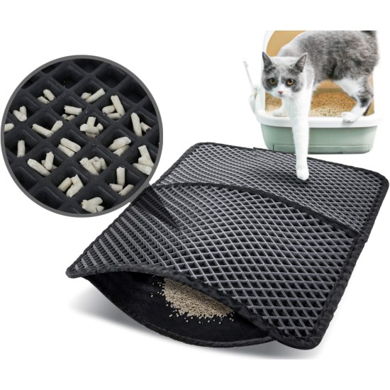 Pecute Cat Litter Tray Mat, Double Layer Cat Mat, Cat Litter Tray, Waterproof Urine Resistant Mat, Cat Litter Tray, Foldable Cat Litter Tray Mat with Large Bee Honeycomb Hole, 33 x 46 cm, Black Pecute Cat Litter Tray Mat, Double Layer Cat Mat, Cat Litter Tray, Waterproof Urine Resistant Mat, Cat Litter Tray, Foldable Cat Litter Tray Mat with Large Bee Honeycomb Hole, 33 x 46 cm, Black