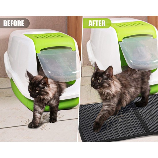 Pecute Cat Litter Tray Mat, Double Layer Cat Mat, Cat Litter Tray, Waterproof Urine Resistant Mat, Cat Litter Tray, Foldable Cat Litter Tray Mat with Large Bee Honeycomb Hole, 33 x 46 cm, Black Pecute Cat Litter Tray Mat, Double Layer Cat Mat, Cat Litter Tray, Waterproof Urine Resistant Mat, Cat Litter Tray, Foldable Cat Litter Tray Mat with Large Bee Honeycomb Hole, 33 x 46 cm, Black