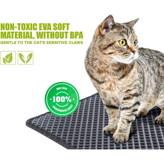 Pecute Cat Litter Tray Mat, Double Layer Cat Mat, Cat Litter Tray, Waterproof Urine Resistant Mat, Cat Litter Tray, Foldable Cat Litter Tray Mat with Large Bee Honeycomb Hole, 33 x 46 cm, Black Pecute Cat Litter Tray Mat, Double Layer Cat Mat, Cat Litter Tray, Waterproof Urine Resistant Mat, Cat Litter Tray, Foldable Cat Litter Tray Mat with Large Bee Honeycomb Hole, 33 x 46 cm, Black