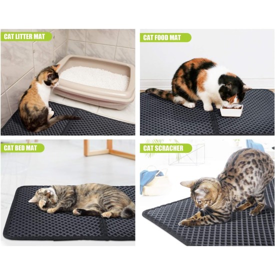 Pecute Cat Litter Tray Mat, Double Layer Cat Mat, Cat Litter Tray, Waterproof Urine Resistant Mat, Cat Litter Tray, Foldable Cat Litter Tray Mat with Large Bee Honeycomb Hole, 33 x 46 cm, Black Pecute Cat Litter Tray Mat, Double Layer Cat Mat, Cat Litter Tray, Waterproof Urine Resistant Mat, Cat Litter Tray, Foldable Cat Litter Tray Mat with Large Bee Honeycomb Hole, 33 x 46 cm, Black
