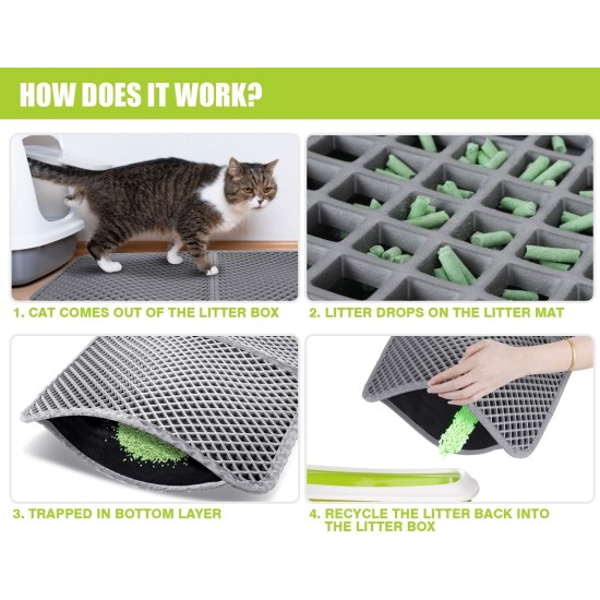 Pecute Cat Litter Tray Mat, Double Layer Cat Mat, Cat Litter Tray, Waterproof Urine Resistant Mat, Cat Litter Tray, Foldable Cat Litter Tray Mat with Large Bee Honeycomb Hole, 33 x 46 cm, Black Pecute Cat Litter Tray Mat, Double Layer Cat Mat, Cat Litter Tray, Waterproof Urine Resistant Mat, Cat Litter Tray, Foldable Cat Litter Tray Mat with Large Bee Honeycomb Hole, 33 x 46 cm, Black