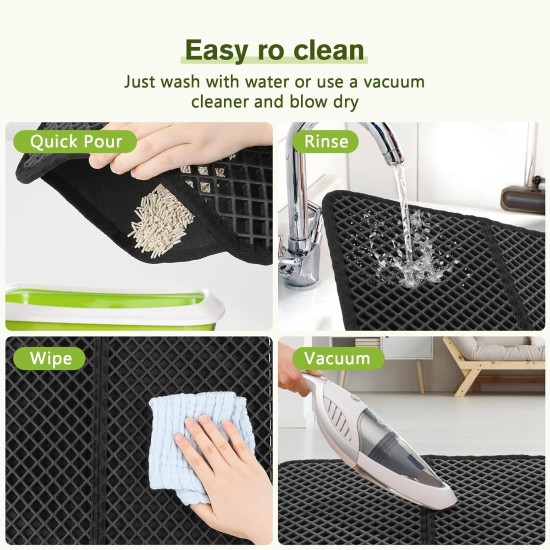 Pecute Cat Litter Tray Mat, Double Layer Cat Mat, Cat Litter Tray, Waterproof Urine Resistant Mat, Cat Litter Tray, Foldable Cat Litter Tray Mat with Large Bee Honeycomb Hole, 33 x 46 cm, Black Pecute Cat Litter Tray Mat, Double Layer Cat Mat, Cat Litter Tray, Waterproof Urine Resistant Mat, Cat Litter Tray, Foldable Cat Litter Tray Mat with Large Bee Honeycomb Hole, 33 x 46 cm, Black