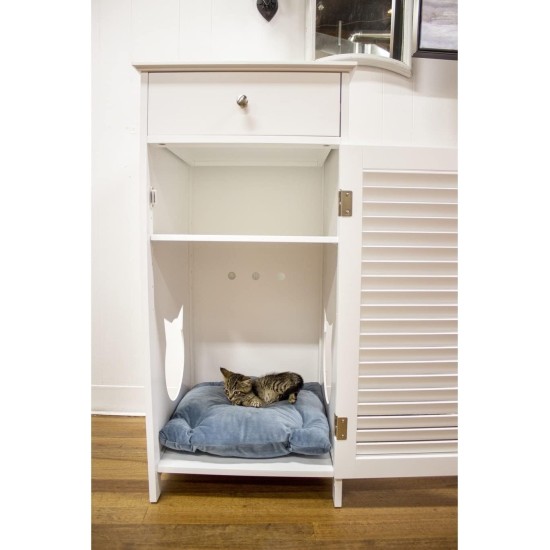 Penn-Plax Modern Cat Litter - White - Drawer, Inner Shelf and Door - Roller Shutter Style Penn-Plax Modern Cat Litter - White - Drawer, Inner Shelf and Door - Roller Shutter Style
