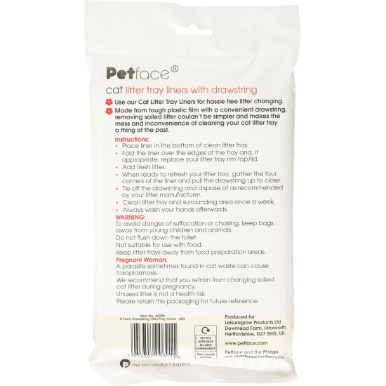 Petface Cat Drawstring Litter Tray Liners, Large, 8-Piece Petface Cat Drawstring Litter Tray Liners, Large, 8-Piece