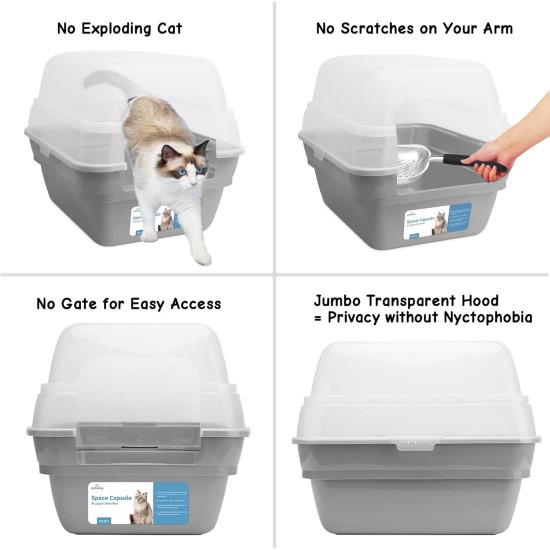 Petfamily LARGE COLLAPSIBLE LARGE JUMBO HOOD LITTER TRAY WITH CLEAR LID - Petfamily LARGE COLLAPSIBLE LARGE JUMBO HOOD LITTER TRAY WITH CLEAR LID -