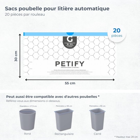 Petify Automatic Cat Litter Tray Bin Liners Compatible with Pura X & Pura Max 2 100 Pack (5x20) Pre-Cut Drawstring Petify Automatic Cat Litter Tray Bin Liners Compatible with Pura X & Pura Max 2 100 Pack (5x20) Pre-Cut Drawstring