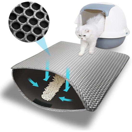 Phantasy Cat Litter Tray Mat, 40 x 60 cm, Grey Cat Litter Mat, Honeycomb Design Mat, Waterproof Double Layer Design, Honeycomb Mat, Cat Litter Tray Mat Phantasy Cat Litter Tray Mat, 40 x 60 cm, Grey Cat Litter Mat, Honeycomb Design Mat, Waterproof Double Layer Design, Honeycomb Mat, Cat Litter Tray Mat