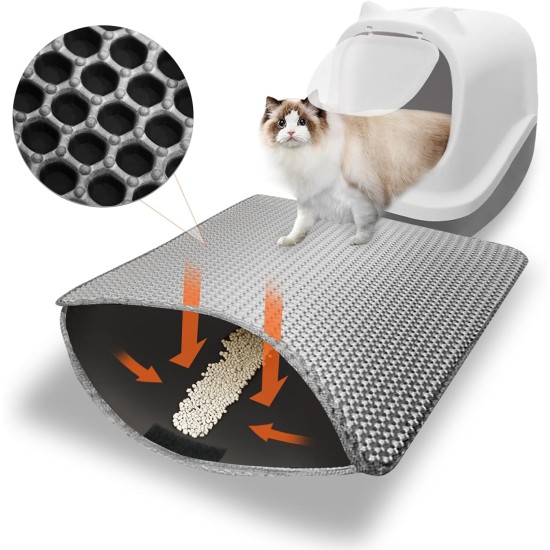 Phantasy Cat Litter Tray Mat, 40 x 60 cm, Grey Cat Litter Mat, Honeycomb Design Mat, Waterproof Double Layer Design, Honeycomb Mat, Cat Litter Tray Mat Phantasy Cat Litter Tray Mat, 40 x 60 cm, Grey Cat Litter Mat, Honeycomb Design Mat, Waterproof Double Layer Design, Honeycomb Mat, Cat Litter Tray Mat