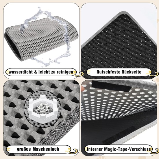 Phantasy Cat Litter Tray Mat, 40 x 60 cm, Grey Cat Litter Mat, Honeycomb Design Mat, Waterproof Double Layer Design, Honeycomb Mat, Cat Litter Tray Mat Phantasy Cat Litter Tray Mat, 40 x 60 cm, Grey Cat Litter Mat, Honeycomb Design Mat, Waterproof Double Layer Design, Honeycomb Mat, Cat Litter Tray Mat
