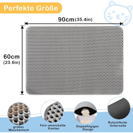Phantasy Cat Litter Tray Mat, 40 x 60 cm, Grey Cat Litter Mat, Honeycomb Design Mat, Waterproof Double Layer Design, Honeycomb Mat, Cat Litter Tray Mat Phantasy Cat Litter Tray Mat, 40 x 60 cm, Grey Cat Litter Mat, Honeycomb Design Mat, Waterproof Double Layer Design, Honeycomb Mat, Cat Litter Tray Mat