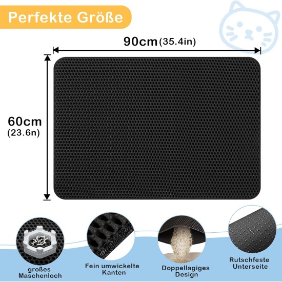 Phantasy Cat Litter Tray Mat, 40 x 60 cm, Grey Cat Litter Mat, Honeycomb Design Mat, Waterproof Double Layer Design, Honeycomb Mat, Cat Litter Tray Mat Phantasy Cat Litter Tray Mat, 40 x 60 cm, Grey Cat Litter Mat, Honeycomb Design Mat, Waterproof Double Layer Design, Honeycomb Mat, Cat Litter Tray Mat