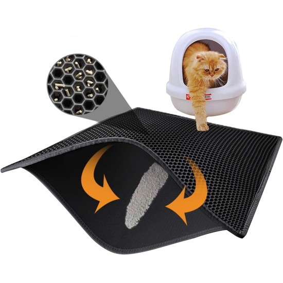 Pieviev Cat Litter Tray Mat 61 x 38 cm Honeycomb Design Cat Litter Tray Mat Waterproof Double Layer Design Honeycomb Mat (Black)., l Pieviev Cat Litter Tray Mat 61 x 38 cm Honeycomb Design Cat Litter Tray Mat Waterproof Double Layer Design Honeycomb Mat (Black)., l