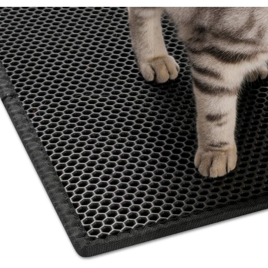 Pieviev Cat Litter Tray Mat 61 x 38 cm Honeycomb Design Cat Litter Tray Mat Waterproof Double Layer Design Honeycomb Mat (Black)., l Pieviev Cat Litter Tray Mat 61 x 38 cm Honeycomb Design Cat Litter Tray Mat Waterproof Double Layer Design Honeycomb Mat (Black)., l