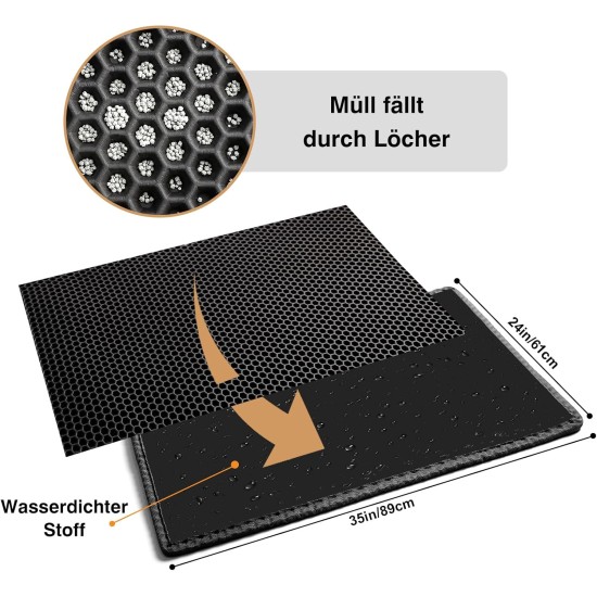 Pieviev Cat Litter Tray Mat 61 x 38 cm Honeycomb Design Cat Litter Tray Mat Waterproof Double Layer Design Honeycomb Mat (Black)., l Pieviev Cat Litter Tray Mat 61 x 38 cm Honeycomb Design Cat Litter Tray Mat Waterproof Double Layer Design Honeycomb Mat (Black)., l