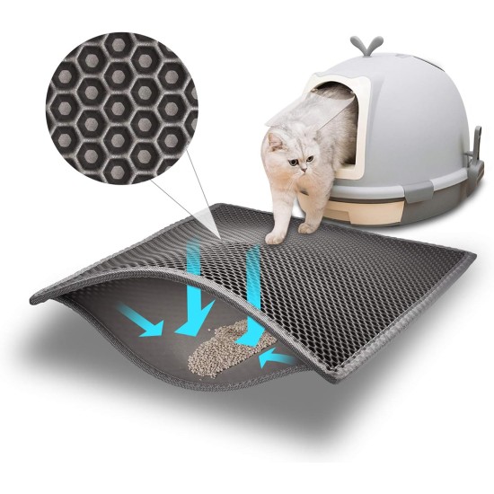 Pieviev Cat Litter Tray Mat 61 x 38 cm Honeycomb Design Cat Litter Tray Mat Waterproof Double Layer Design Honeycomb Mat (Black)., l