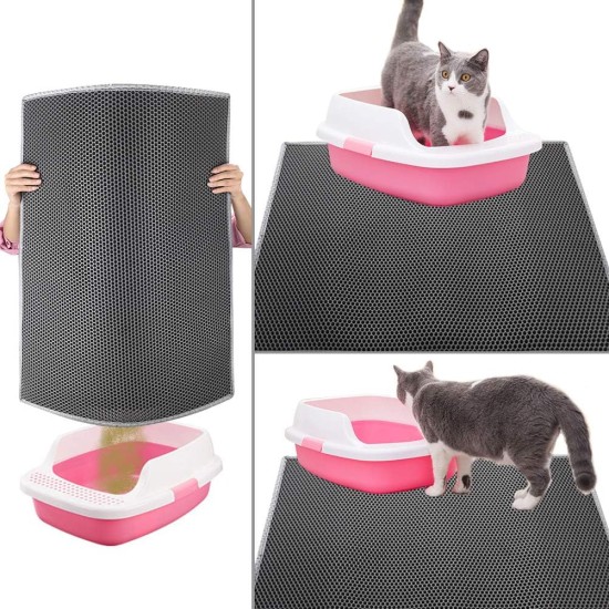 Pieviev Cat Litter Tray Mat 61 x 38 cm Honeycomb Design Cat Litter Tray Mat Waterproof Double Layer Design Honeycomb Mat (Black)., l Pieviev Cat Litter Tray Mat 61 x 38 cm Honeycomb Design Cat Litter Tray Mat Waterproof Double Layer Design Honeycomb Mat (Black)., l