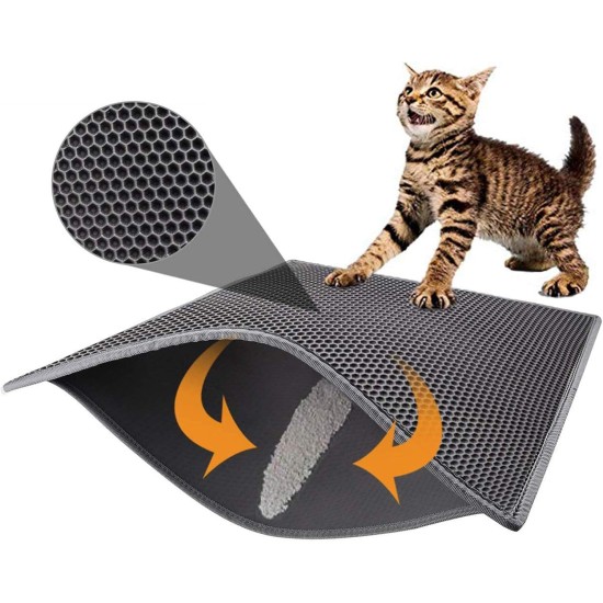 Pieviev Cat Litter Tray Mat 61 x 38 cm Honeycomb Design Cat Litter Tray Mat Waterproof Double Layer Design Honeycomb Mat (Black)., l Pieviev Cat Litter Tray Mat 61 x 38 cm Honeycomb Design Cat Litter Tray Mat Waterproof Double Layer Design Honeycomb Mat (Black)., l