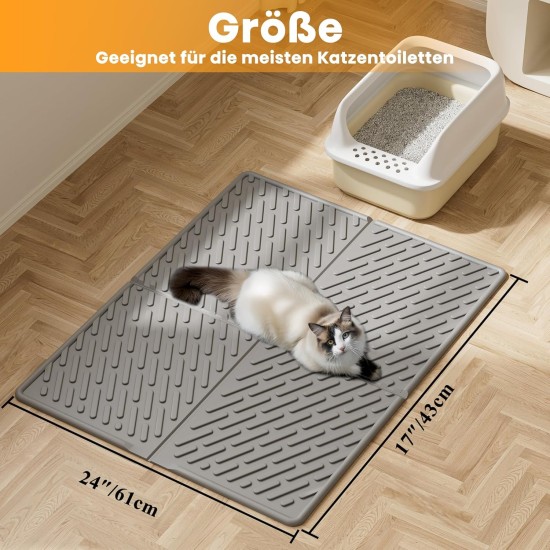 Pieviev Cat Litter Tray Mat, 61 x 43 cm Cat Litter Mat in Front of Cat Litter, Waterproof Cat Litter Tray Mat for Catching Cat Litter, Lightweight EVA Cat Mat in Grey Pieviev Cat Litter Tray Mat, 61 x 43 cm Cat Litter Mat in Front of Cat Litter, Waterproof Cat Litter Tray Mat for Catching Cat Litter, Lightweight EVA Cat Mat in Grey