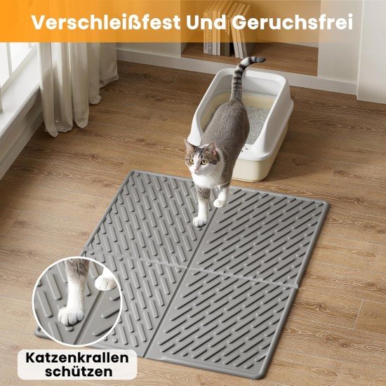 Pieviev Cat Litter Tray Mat, 61 x 43 cm Cat Litter Mat in Front of Cat Litter, Waterproof Cat Litter Tray Mat for Catching Cat Litter, Lightweight EVA Cat Mat in Grey Pieviev Cat Litter Tray Mat, 61 x 43 cm Cat Litter Mat in Front of Cat Litter, Waterproof Cat Litter Tray Mat for Catching Cat Litter, Lightweight EVA Cat Mat in Grey