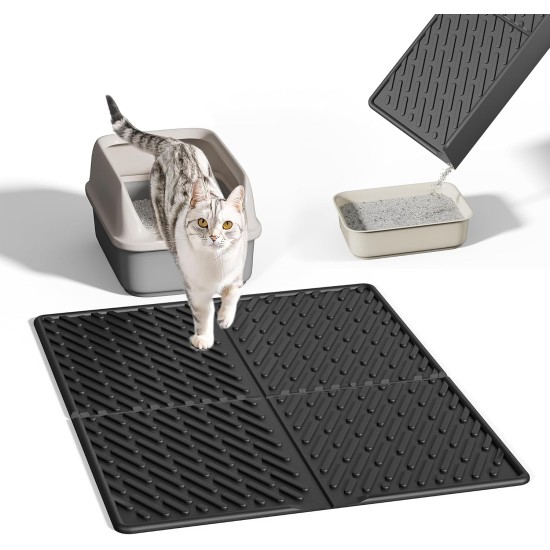 Pieviev Cat Litter Tray Mat, 61 x 43 cm Cat Litter Mat in Front of Cat Litter, Waterproof Cat Litter Tray Mat for Catching Cat Litter, Lightweight EVA Cat Mat in Grey Pieviev Cat Litter Tray Mat, 61 x 43 cm Cat Litter Mat in Front of Cat Litter, Waterproof Cat Litter Tray Mat for Catching Cat Litter, Lightweight EVA Cat Mat in Grey