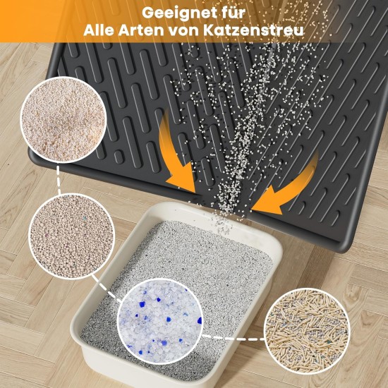 Pieviev Cat Litter Tray Mat, 61 x 43 cm Cat Litter Mat in Front of Cat Litter, Waterproof Cat Litter Tray Mat for Catching Cat Litter, Lightweight EVA Cat Mat in Grey Pieviev Cat Litter Tray Mat, 61 x 43 cm Cat Litter Mat in Front of Cat Litter, Waterproof Cat Litter Tray Mat for Catching Cat Litter, Lightweight EVA Cat Mat in Grey