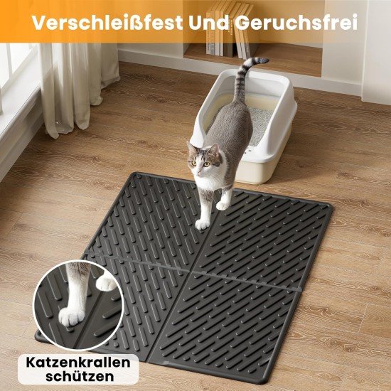 Pieviev Cat Litter Tray Mat, 61 x 43 cm Cat Litter Mat in Front of Cat Litter, Waterproof Cat Litter Tray Mat for Catching Cat Litter, Lightweight EVA Cat Mat in Grey Pieviev Cat Litter Tray Mat, 61 x 43 cm Cat Litter Mat in Front of Cat Litter, Waterproof Cat Litter Tray Mat for Catching Cat Litter, Lightweight EVA Cat Mat in Grey