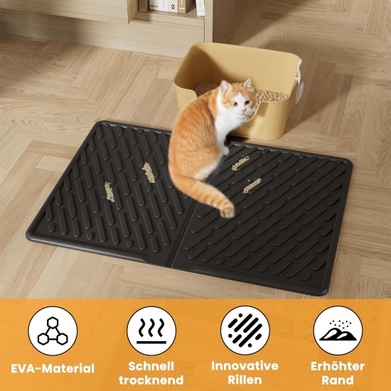 Pieviev Cat Litter Tray Mat, 61 x 43 cm Cat Litter Mat in Front of Cat Litter, Waterproof Cat Litter Tray Mat for Catching Cat Litter, Lightweight EVA Cat Mat in Grey Pieviev Cat Litter Tray Mat, 61 x 43 cm Cat Litter Mat in Front of Cat Litter, Waterproof Cat Litter Tray Mat for Catching Cat Litter, Lightweight EVA Cat Mat in Grey