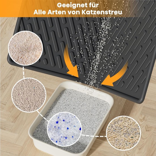 Pieviev Cat Litter Tray Mat, 61 x 43 cm Cat Litter Mat in Front of Cat Litter, Waterproof Cat Litter Tray Mat for Catching Cat Litter, Lightweight EVA Cat Mat in Grey Pieviev Cat Litter Tray Mat, 61 x 43 cm Cat Litter Mat in Front of Cat Litter, Waterproof Cat Litter Tray Mat for Catching Cat Litter, Lightweight EVA Cat Mat in Grey