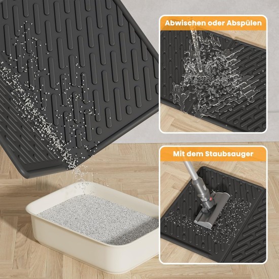 Pieviev Cat Litter Tray Mat, 61 x 43 cm Cat Litter Mat in Front of Cat Litter, Waterproof Cat Litter Tray Mat for Catching Cat Litter, Lightweight EVA Cat Mat in Grey Pieviev Cat Litter Tray Mat, 61 x 43 cm Cat Litter Mat in Front of Cat Litter, Waterproof Cat Litter Tray Mat for Catching Cat Litter, Lightweight EVA Cat Mat in Grey
