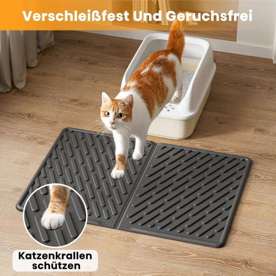 Pieviev Cat Litter Tray Mat, 61 x 43 cm Cat Litter Mat in Front of Cat Litter, Waterproof Cat Litter Tray Mat for Catching Cat Litter, Lightweight EVA Cat Mat in Grey Pieviev Cat Litter Tray Mat, 61 x 43 cm Cat Litter Mat in Front of Cat Litter, Waterproof Cat Litter Tray Mat for Catching Cat Litter, Lightweight EVA Cat Mat in Grey
