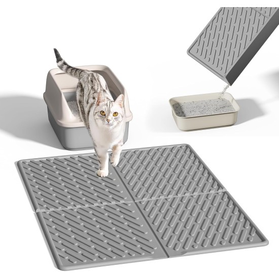 Pieviev Cat Litter Tray Mat, 61 x 43 cm Cat Litter Mat in Front of Cat Litter, Waterproof Cat Litter Tray Mat for Catching Cat Litter, Lightweight EVA Cat Mat in Grey Pieviev Cat Litter Tray Mat, 61 x 43 cm Cat Litter Mat in Front of Cat Litter, Waterproof Cat Litter Tray Mat for Catching Cat Litter, Lightweight EVA Cat Mat in Grey
