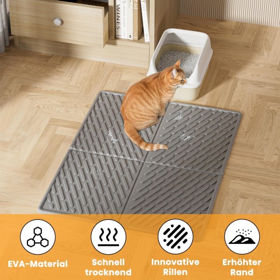 Pieviev Cat Litter Tray Mat, 61 x 43 cm Cat Litter Mat in Front of Cat Litter, Waterproof Cat Litter Tray Mat for Catching Cat Litter, Lightweight EVA Cat Mat in Grey Pieviev Cat Litter Tray Mat, 61 x 43 cm Cat Litter Mat in Front of Cat Litter, Waterproof Cat Litter Tray Mat for Catching Cat Litter, Lightweight EVA Cat Mat in Grey