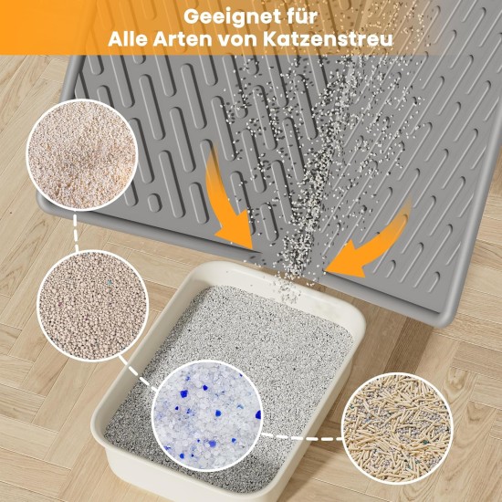 Pieviev Cat Litter Tray Mat, 61 x 43 cm Cat Litter Mat in Front of Cat Litter, Waterproof Cat Litter Tray Mat for Catching Cat Litter, Lightweight EVA Cat Mat in Grey Pieviev Cat Litter Tray Mat, 61 x 43 cm Cat Litter Mat in Front of Cat Litter, Waterproof Cat Litter Tray Mat for Catching Cat Litter, Lightweight EVA Cat Mat in Grey