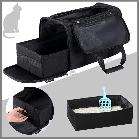 Portable Cat Litter Tray, Black, 2-in-1 Travel Cat Litter Tray, Cat Litter Tray for Travel, Foldable Cat Litter Box, Lightweight Portable Cat Litter Tray, Black, 2-in-1 Travel Cat Litter Tray, Cat Litter Tray for Travel, Foldable Cat Litter Box, Lightweight