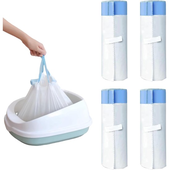 RMAN Pack of 60 Cat Litter Tray Liners Large Cat Litter Tray Bags for Cat Litter Tray 90 x 50 cm Cat Litter Box Bags with Drawstrings Biodegradable Durable Liquid-Proof 4 Rolls