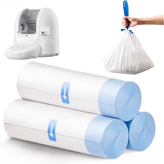 RNRN Bin Liners for Self-Cleaning Cat Litter Trays, 3 Rolls, 45 Pieces, 70 x 32 cm, Cat Litter Box Bags with Drawstrings, Durable, Degradable, Impermeable, Tear-Resistant RNRN Bin Liners for Self-Cleaning Cat Litter Trays, 3 Rolls, 45 Pieces, 70 x 32 cm, Cat Litter Box Bags with Drawstrings, Durable, Degradable, Impermeable, Tear-Resistant