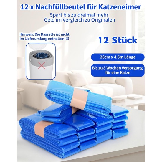 Refill Bags for Cat Litter, Pack of 12 Refill Film, Cat Bucket for Litter Locker Refill Cassettes, Nappy Bin Refill Container for Litter Locker LittyCat Litter Genie Refill Bags for Cat Litter, Pack of 12 Refill Film, Cat Bucket for Litter Locker Refill Cassettes, Nappy Bin Refill Container for Litter Locker LittyCat Litter Genie