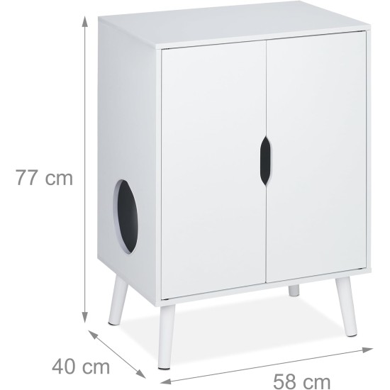 Relaxdays Cat Cabinet for Cat Litter Tray, 2 Doors, Hide Cat Litter Tray, Entrance, Cat Chest of Drawers HBT: 77 x 58 x 40 cm, White Relaxdays Cat Cabinet for Cat Litter Tray, 2 Doors, Hide Cat Litter Tray, Entrance, Cat Chest of Drawers HBT: 77 x 58 x 40 cm, White