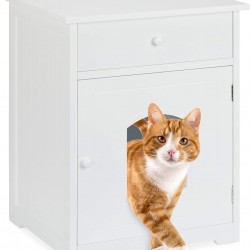 Relaxdays Cat Cabinet with Drawer, Cat Chest of Drawers, Wooden Cat Litter Box, HBT 63.5 x 52 x 48 cm, White Relaxdays Cat Cabinet with Drawer, Cat Chest of Drawers, Wooden Cat Litter Box, HBT 63.5 x 52 x 48 cm, White