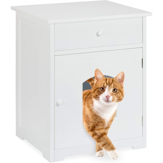 Relaxdays Cat Cabinet with Drawer, Cat Chest of Drawers, Wooden Cat Litter Box, HBT 63.5 x 52 x 48 cm, White Relaxdays Cat Cabinet with Drawer, Cat Chest of Drawers, Wooden Cat Litter Box, HBT 63.5 x 52 x 48 cm, White