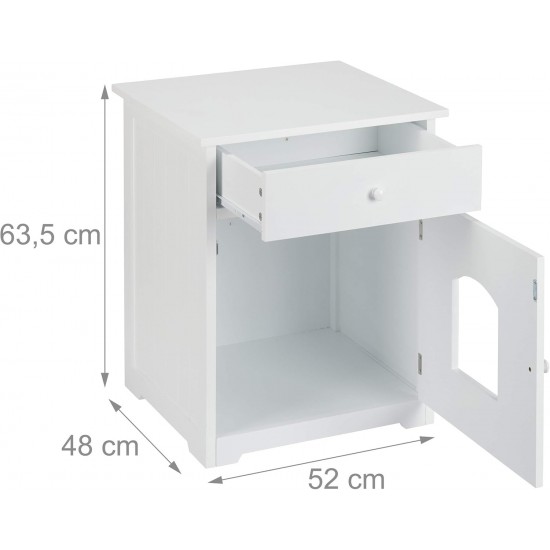 Relaxdays Cat Cabinet with Drawer, Cat Chest of Drawers, Wooden Cat Litter Box, HBT 63.5 x 52 x 48 cm, White Relaxdays Cat Cabinet with Drawer, Cat Chest of Drawers, Wooden Cat Litter Box, HBT 63.5 x 52 x 48 cm, White