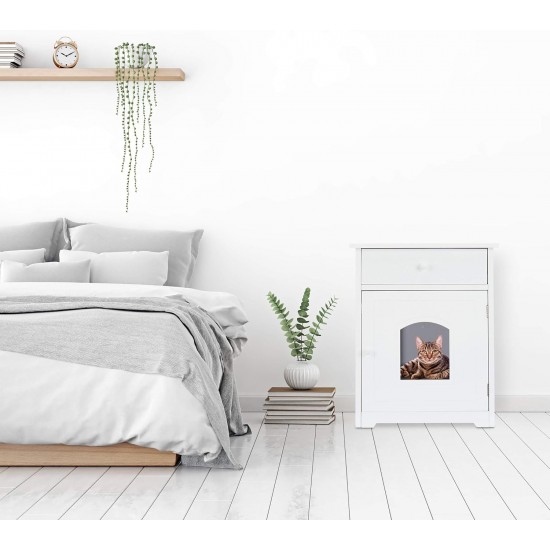 Relaxdays Cat Cabinet with Drawer, Cat Chest of Drawers, Wooden Cat Litter Box, HBT 63.5 x 52 x 48 cm, White Relaxdays Cat Cabinet with Drawer, Cat Chest of Drawers, Wooden Cat Litter Box, HBT 63.5 x 52 x 48 cm, White
