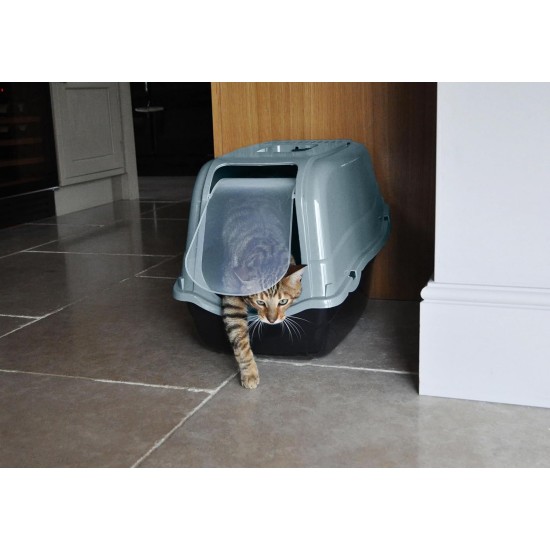 Rosewood Romeo Plastic Cat Litter Tray with Hood, Covered Cat Litter Tray, Carbon Filter for Odour Control, Easy Cleaning, Light Blue/White Rosewood Romeo Plastic Cat Litter Tray with Hood, Covered Cat Litter Tray, Carbon Filter for Odour Control, Easy Cleaning, Light Blue/White