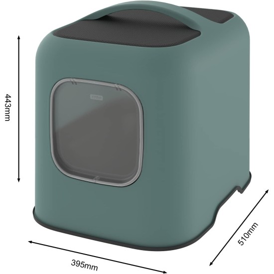 Rotho MyPet Biala Cat Litter Tray with Cover and Scoop, Plastic (PP Recycled), Green/Anthracite, (51.0 x 39.5 x 44.3 cm) Rotho MyPet Biala Cat Litter Tray with Cover and Scoop, Plastic (PP Recycled), Green/Anthracite, (51.0 x 39.5 x 44.3 cm)